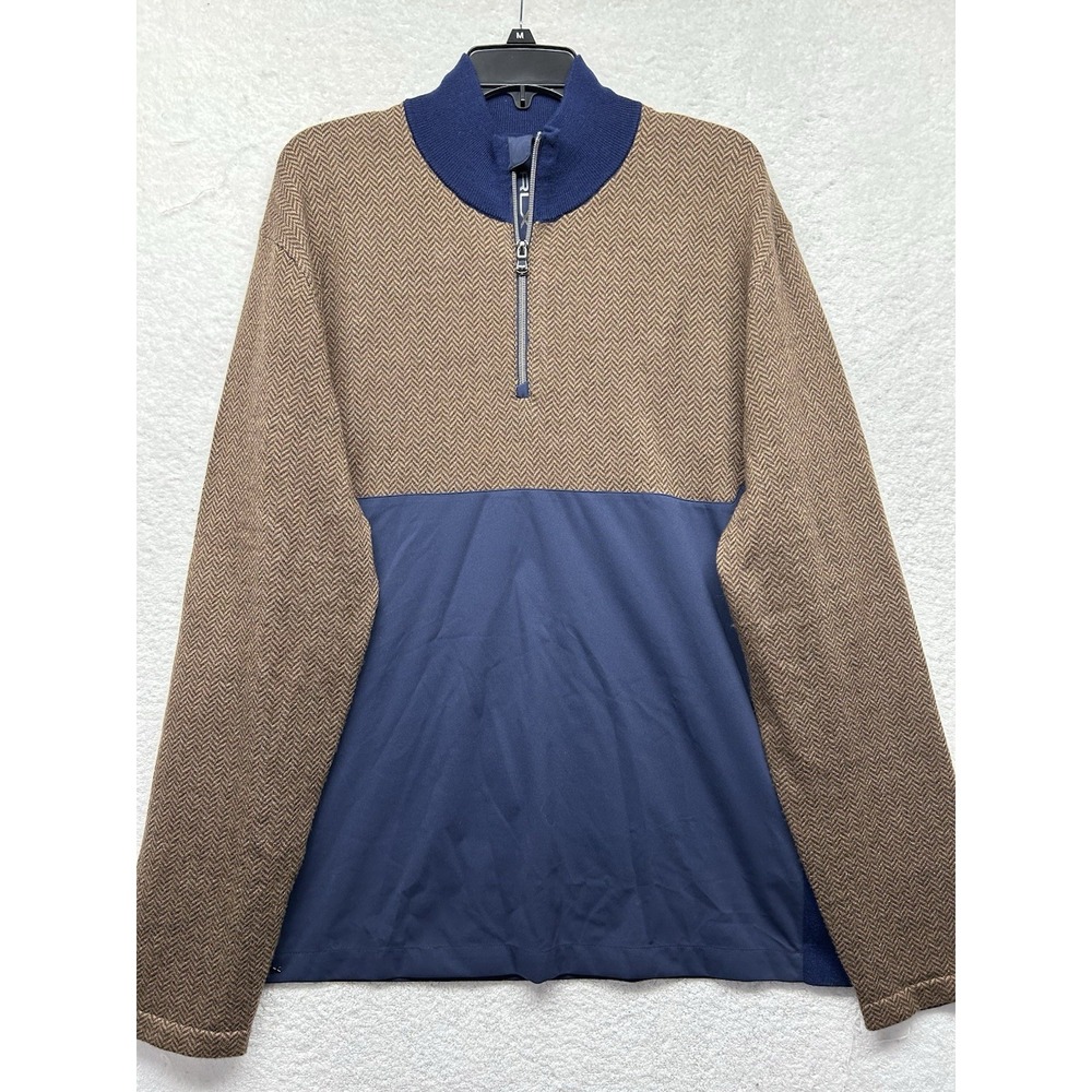 RLX Ralph Lauren Mens Size 2XL Brown Long Sleeve Merino Hybrid Pullover Shirt